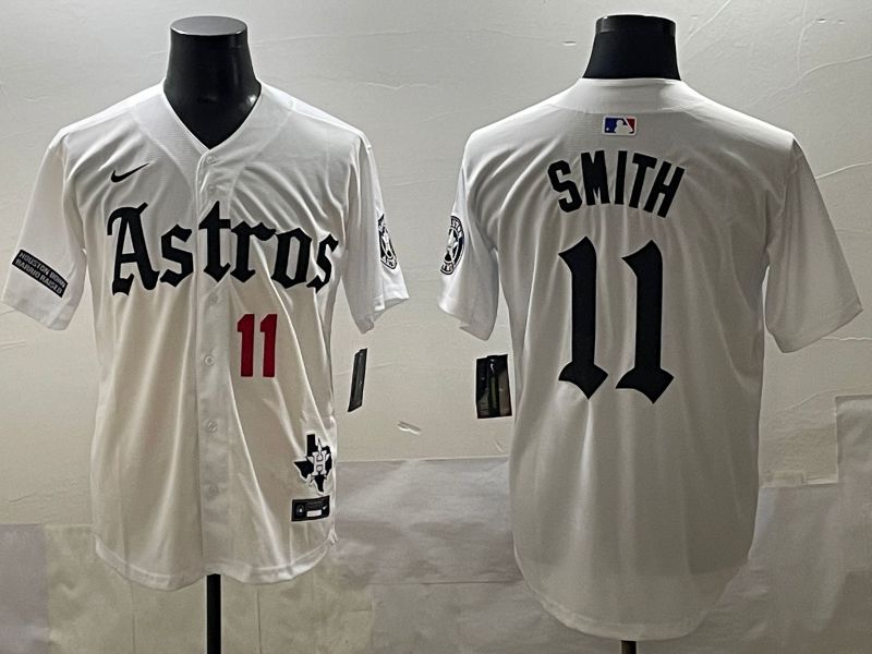 Men 2025 Houston Astros #11 Smith White Five generations Joint Name Nike MLB Jersey style 37
